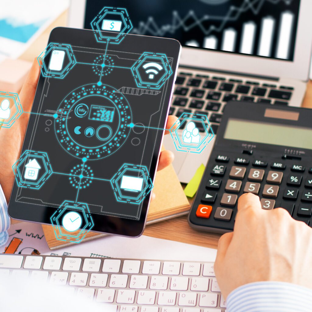 A strategic visualization showing the transition from manual data chaos to clear financial growth using MJ’s AI-powered digital systems for an Irish business.